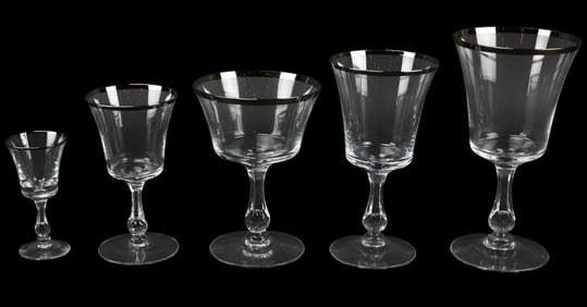 Fostoria Sheffield Silver Rim Stemware 60 Glasses