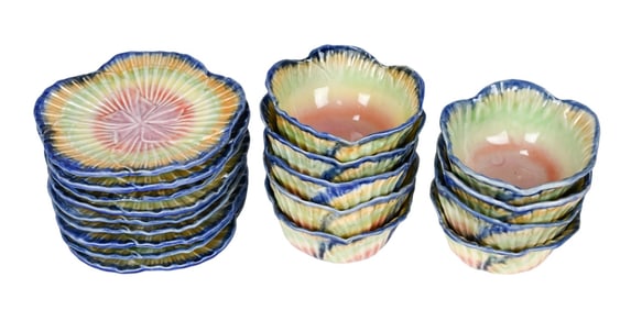 9 Portugese Majolica Scalloped Bowl & Saucer Sets