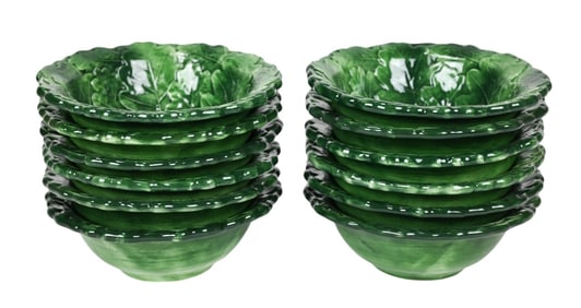12 Vietri Italy Majolica Oak Leaf Green Bowls