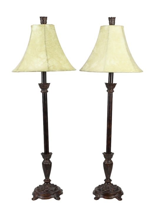 Pair Bronze Tone Cast Metal Candle Stick Lamps (1 of 7)