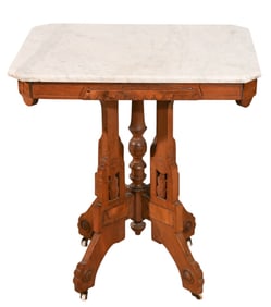 Antique Eastlake Victorian Carved Marble Top Table