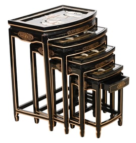 Chinese Painted Black Lacquered Nesting Table