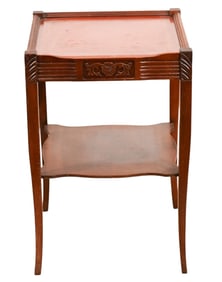 Vintage Carved Faux Leather Top Side Table