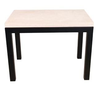 Mid Century Metal Leg Travertine Top Side Table