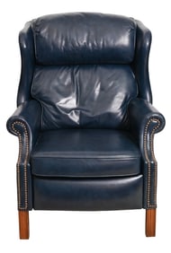 Bradington Young Blue Leather Chippendale Recliner