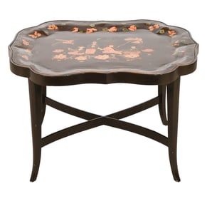 Chinoisseri Style Hand Painted Tole Tray Top Table