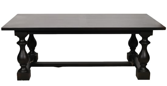 French Country Carved Turned Leg Trestle Table