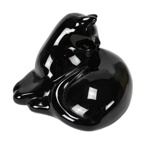 Baccarat Black Crystal Grooming Cat Figurine