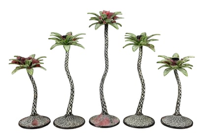 5 Vintage Cast Iron Palm Tree Candle Holders