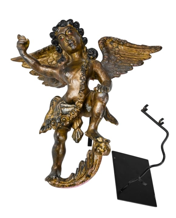 Antique French Colonial Hand Carved Painted Angel (1 of 7)