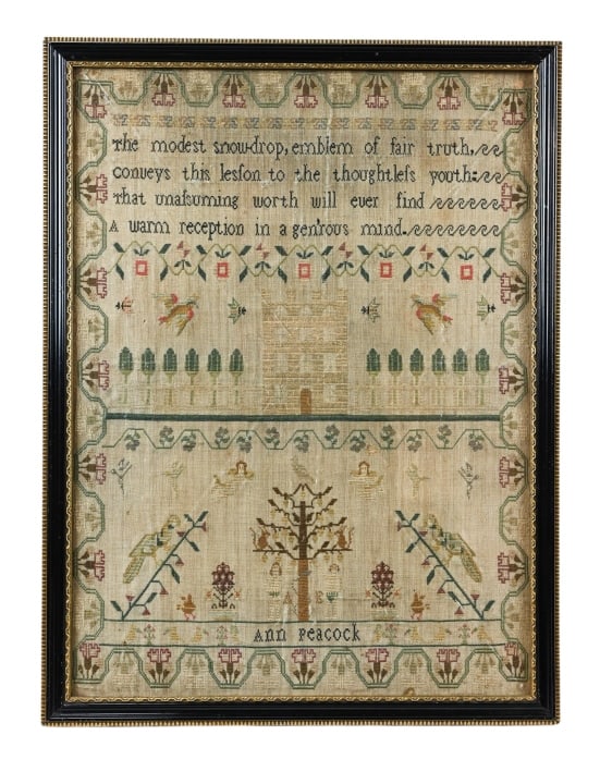 Antique 19th C Cross Stitch Sampler Adam & Eve (1 of 7)