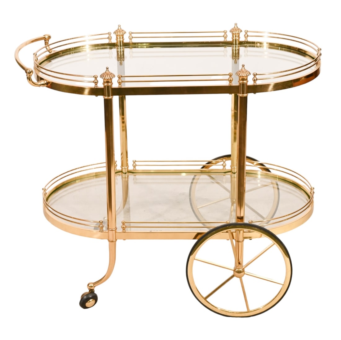 Regency Style Brass Two Tier Glass Bar Cart (1 of 11)