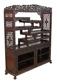 Antique Chinese Carved Padouk Display Cabinet