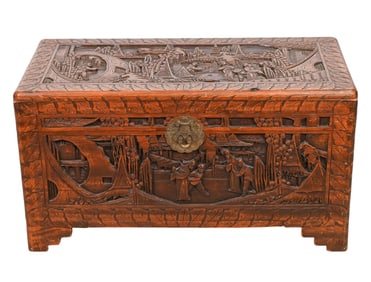 Vintage Chinese Carved Camphor Wood Trunk