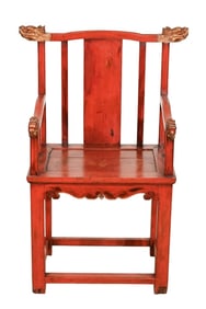 Antique Oriental Red Lacquered High Back Chair