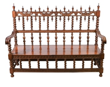 Jacobean Style Carved Barley Twist Hall Bench