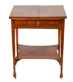 Antique Folding Side Table w/ Drawer on Casters