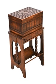 Early 20th C. Carved Cigar Humidor / Smokers Stand