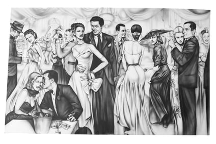 Mural Size Signed Painting 1940's Hollywood Party