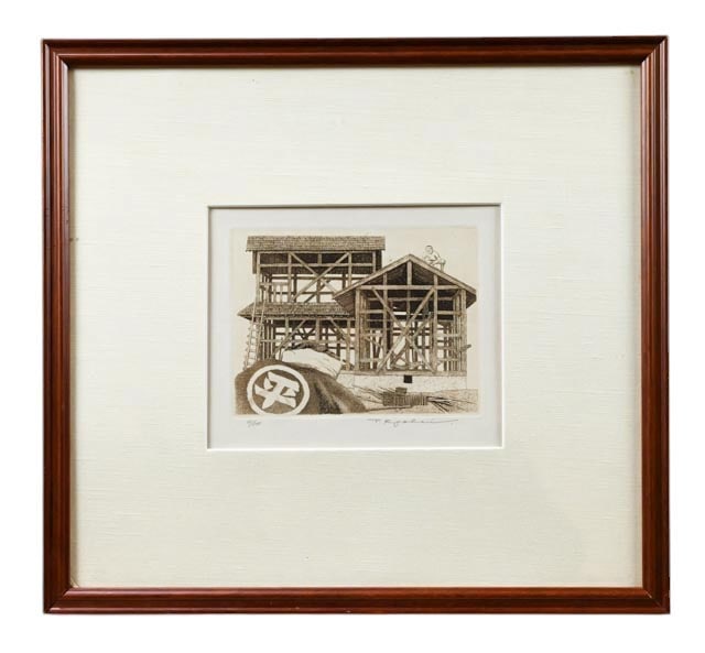Tanaka Ryohei Signed Engraving Stilt Houses (1 of 7)