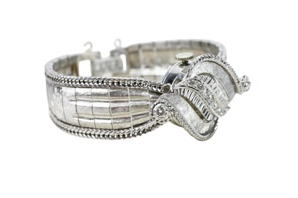 14K White Gold and Diamond Art Deco Style Watch