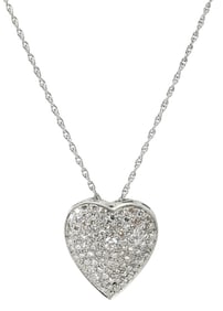 14K White Gold Diamond Heart Pendant Necklace