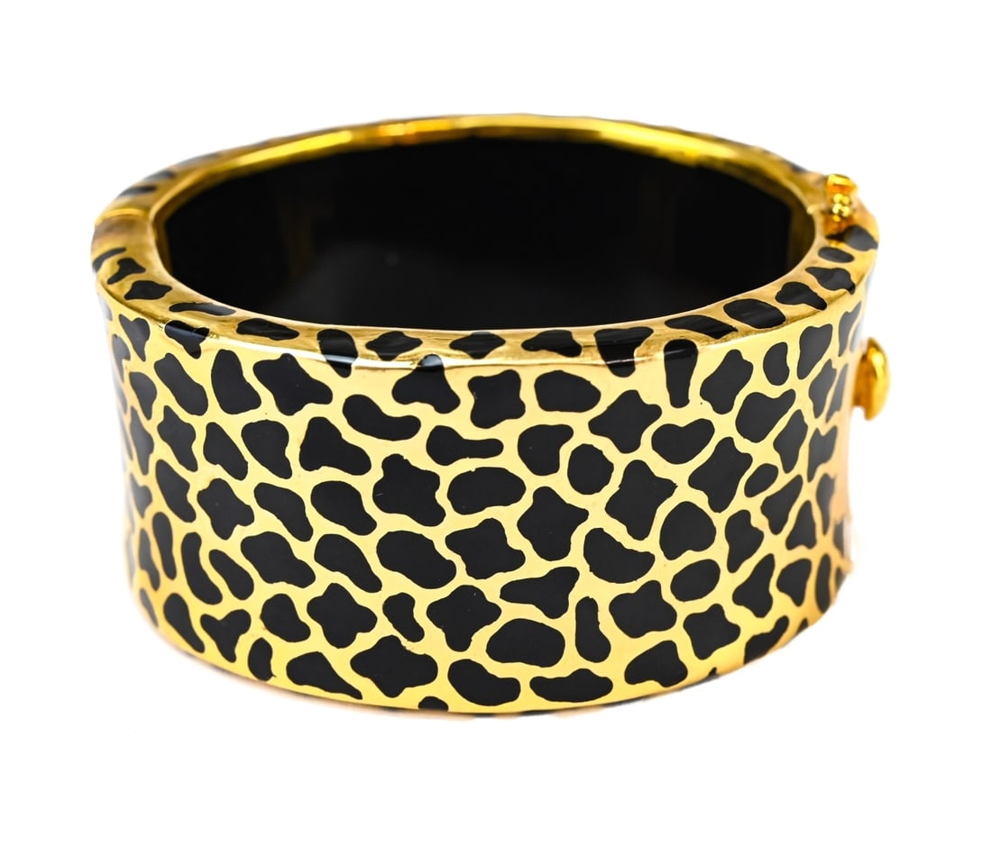 Gold Tone & Black Enamel Champleve Leopard Cuff (1 of 6)