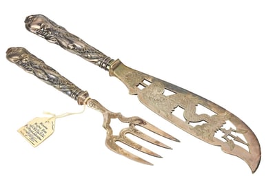Antique 19th C. Sheffield Sterling Handle Fish Set