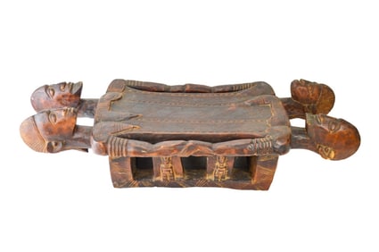 African Dogon Figural Head Rest w Sets of Figures