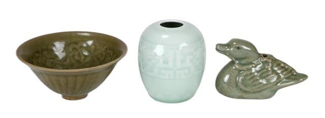 3 Chinese Celadon Glaze Table Top Items