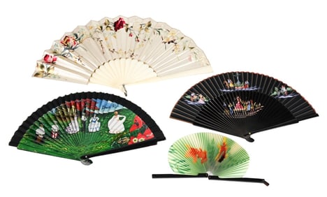Collection 4 Vintage Mixed Material Hand Fans