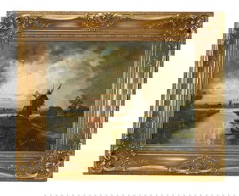 Dutch School River Signed Landscape Oil Painting