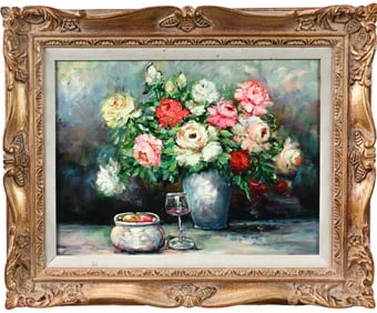 Oil Painting Table Still Life in Carved Gilt Frame