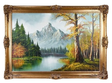 Mid Century Signed Oil Painting Forest Landscape