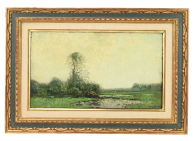 19th C Signed Oil Painting of Marsh Landscape