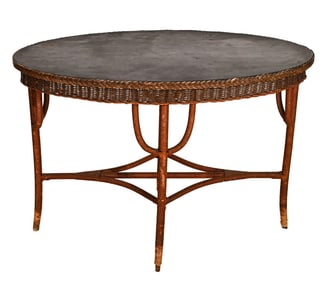 Vintage Bistro Style Oval Wicker Table