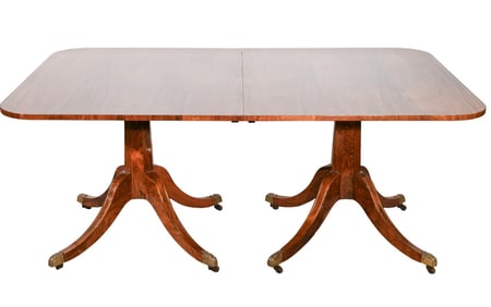 Regency Style Carved Double Pedestal Dining Table