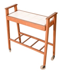 Vintage Mid Century Teak Tile Top Bar Cart