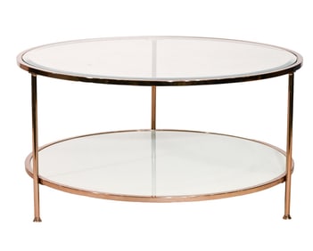 Brass Two Tier White & Clear Glass Coffee Table