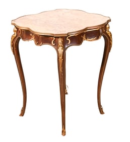 Antique French Carved Ormolu Marble Top Table