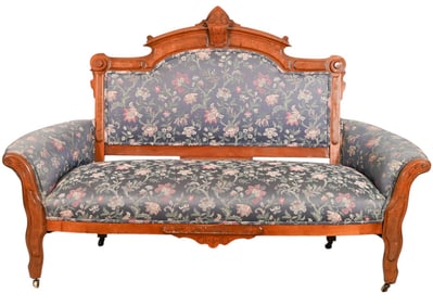 Antique East Lake Hand Carved Upholstered Settee