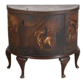 Antique Hand Painted Decorated Scene Demilune