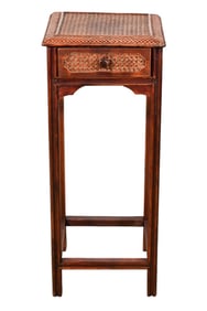 Boho Mid Century Handcrafte Cane & Wood  Pedestal