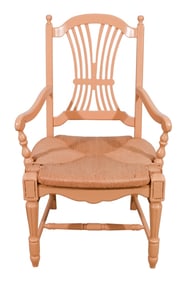 Vintage Beechwood Wheat Back Rush Seat Armchair