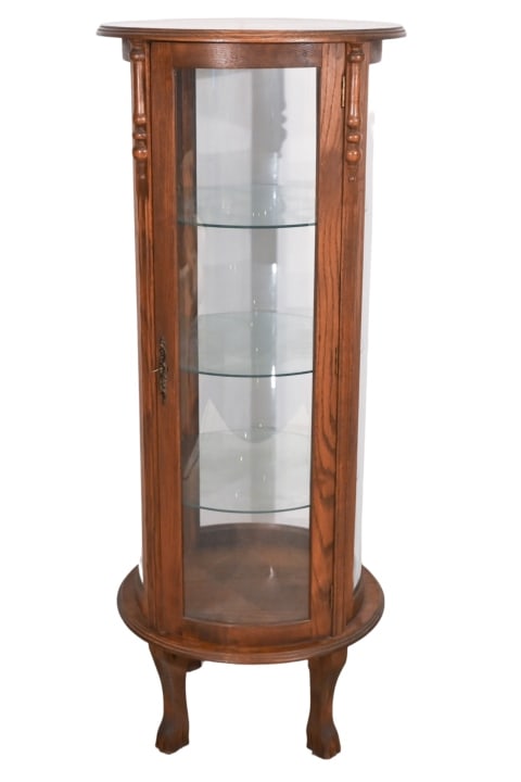 Early 20th C. Carved Round Glass Curio Cabinet (1 of 11)