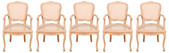 Louis XV Style Carved Wood and Cane Armchairs