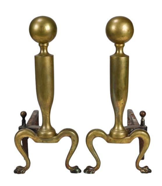 Pair Federal Style Brass Fireplace Andirons (1 of 7)