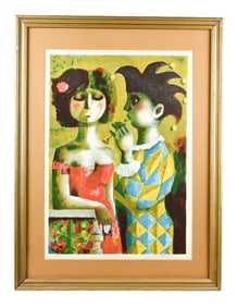 Jordi Pia Domenech Signed Lithograph Jester & Girl
