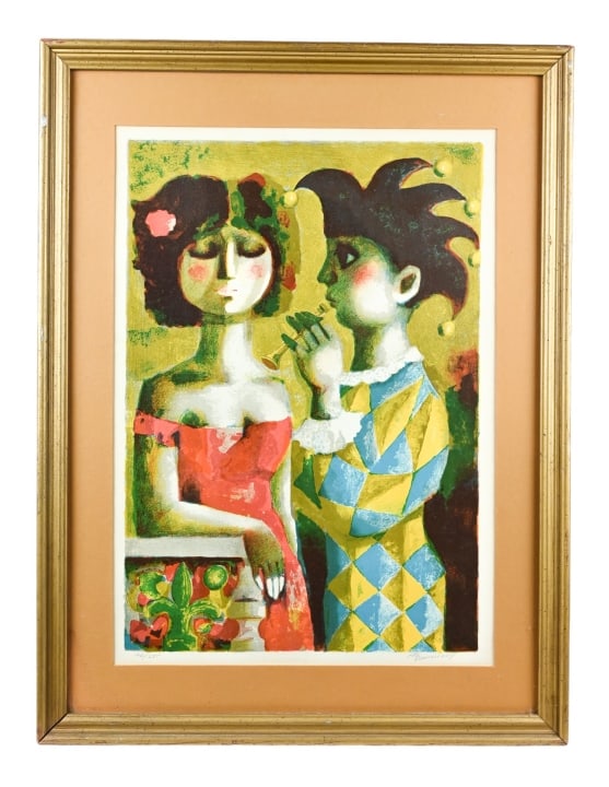 Jordi Pia Domenech Signed Lithograph Jester & Girl (1 of 9)