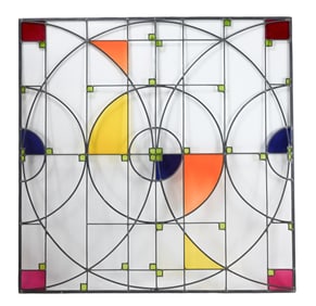 Circle Triptych Stained Leaded Glass Window Panel
